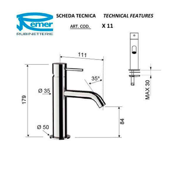 Смеситель для раковины Remer X Style X11 хром