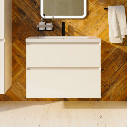 Тумба с раковиной AVS Гармония 80 айвори матовая (раковина 01 белая глянцевая)