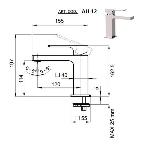 Смеситель для раковины Remer Absolute AU12NP брашированный никель