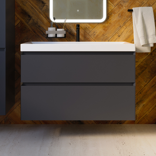 Тумба с раковиной AVS Гармония 100 антрацит матовая (раковина 02 белая глянцевая)