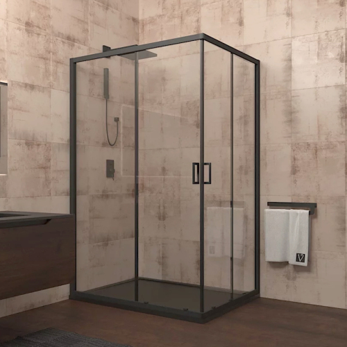 Душевой уголок Veconi Rovigo RV-14 100х90 профиль черный матовый, стекло прозрачное