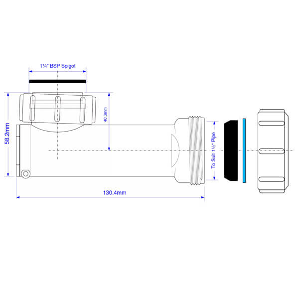 Горизонтальный сифон1 1/4" сухой выход 40 компрессионный McALPINE WHB1-40