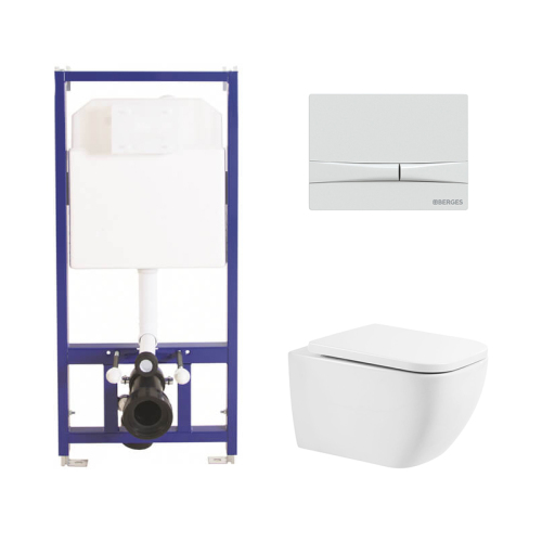Комплект BelBagno 3в1: Инсталляция Berges 040000 + Унитаз подвесной BB10100CHR + Кнопка смыва Berges 040051 белая