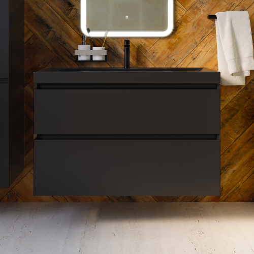 Тумба с раковиной AVS Гармония 100 черная матовая (раковина 02 черная матовая)