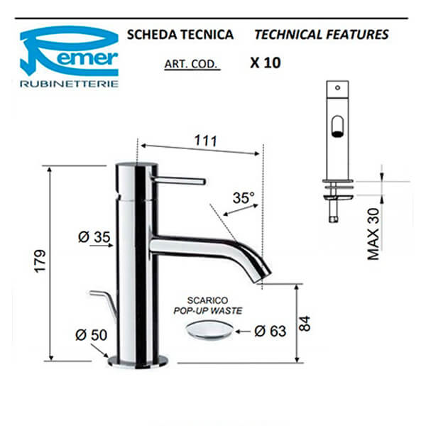 Смеситель для раковины Remer X-Style X10 хром