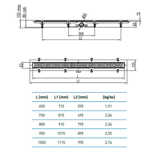 Водоотводящий желоб 750 Klasik/Floor MCH с сеточками CH 750/50 KN сет