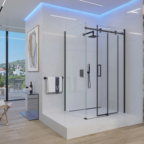 Душевой уголок Veconi Rovigo RV-074B профиль черный матовый, стекло прозрачное