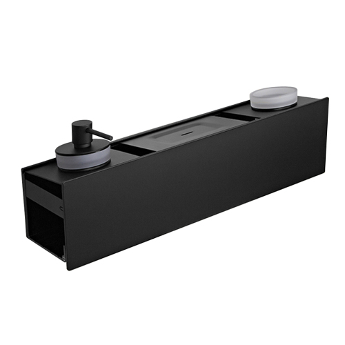 Полка AVS King, 45 см, черный матовый, с мыльницей, дозатором и стаканом