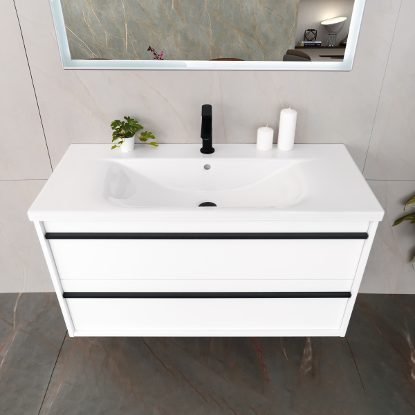 Тумба с раковиной AVS Графика 100 белая матовая с черными ручками