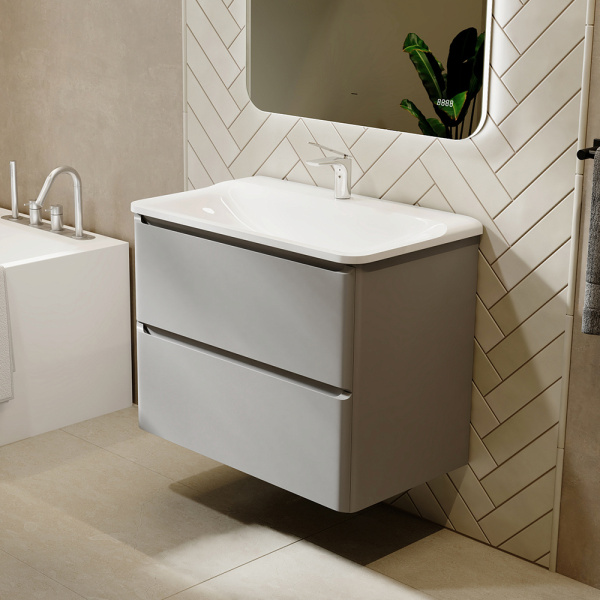 Тумба с раковиной RAVAL Welto 80 2 ящика, светло-серая