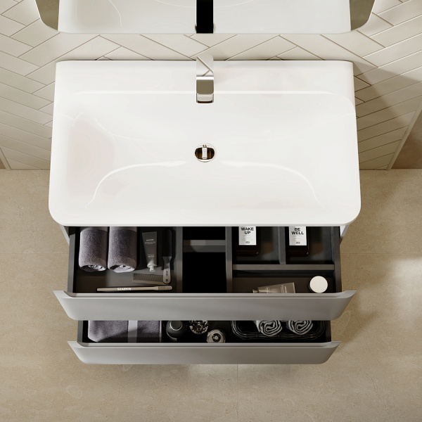 Тумба с раковиной RAVAL Welto 80 2 ящика, светло-серая