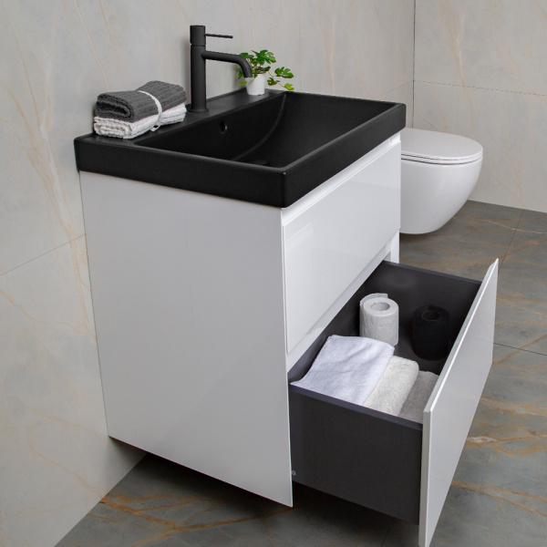 Тумба с раковиной AVS Гармония 60 белая (раковина 02 черная матовая)
