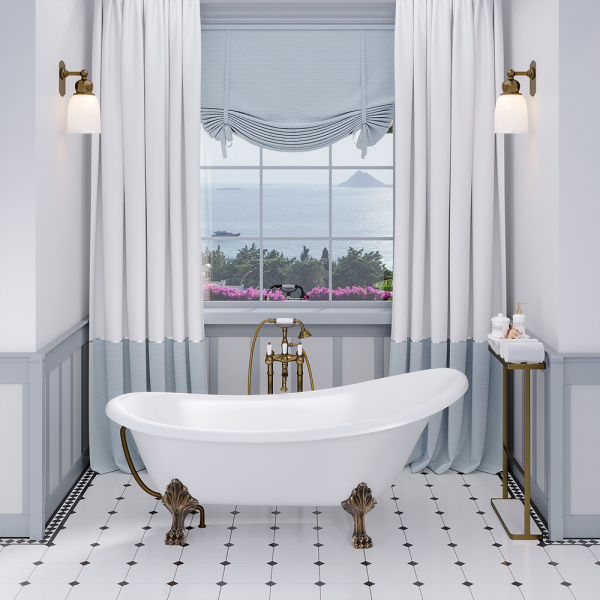 Ванна из искусственного камня Aqua de Marco Edelweiss 170x80 белая с ножками бронза