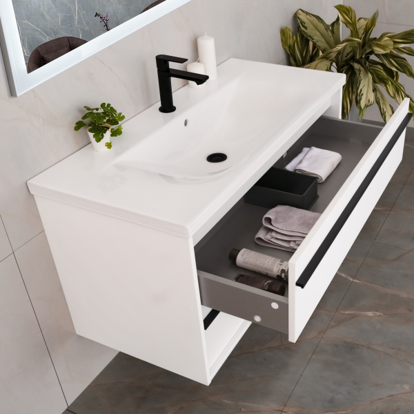 Тумба с раковиной AVS Графика 100 белая матовая с черными ручками