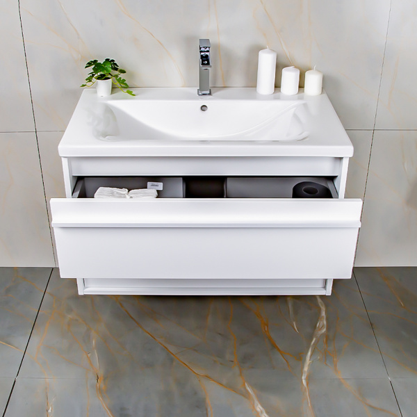 Тумба с раковиной AVS Графика 80 белая матовая с белой ручкой