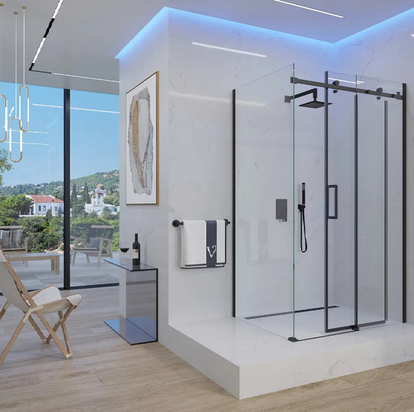 Душевой уголок Veconi Rovigo RV-074B профиль черный матовый, стекло прозрачное