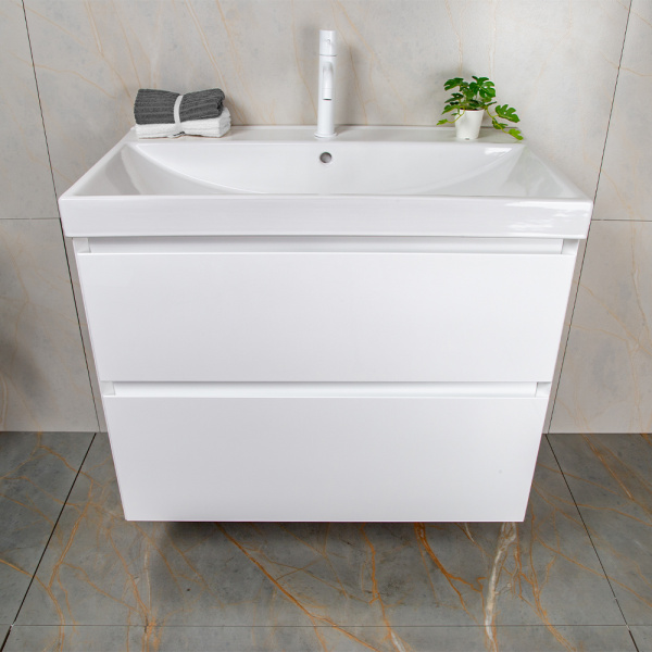 Тумба с раковиной AVS Гармония 80 белая (раковина 02 белая глянцевая)