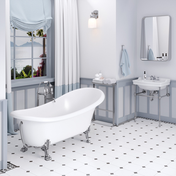 Ванна из искусственного камня Aqua de Marco Edelweiss 170x80 белая с ножками серебро