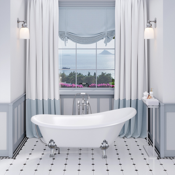 Ванна из искусственного камня Aqua de Marco Edelweiss 170x80 белая с ножками серебро