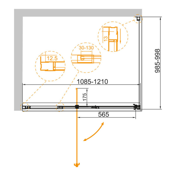 Душевой уголок Cezares Variante VARIANTE-AH-1-110/120-100-C-Cr 110-120x100 профиль хром, прозрачное стекло