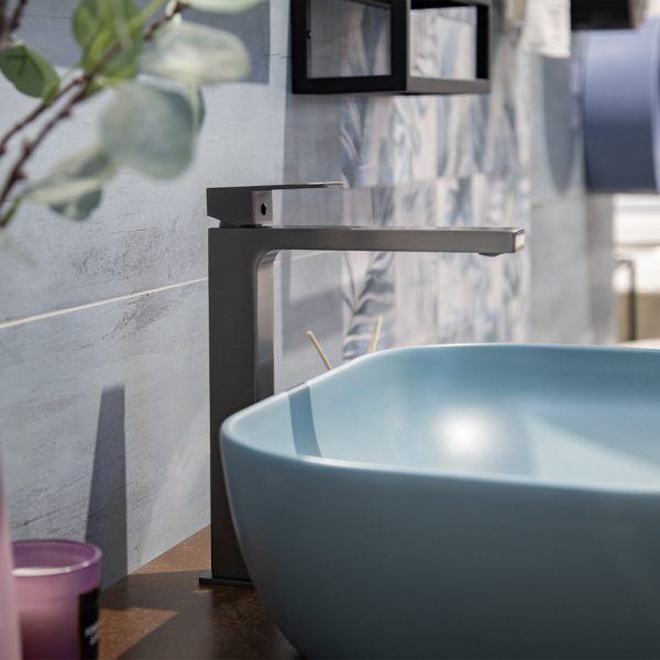 Смеситель для раковины AVS Cube высокий, оружейная сталь