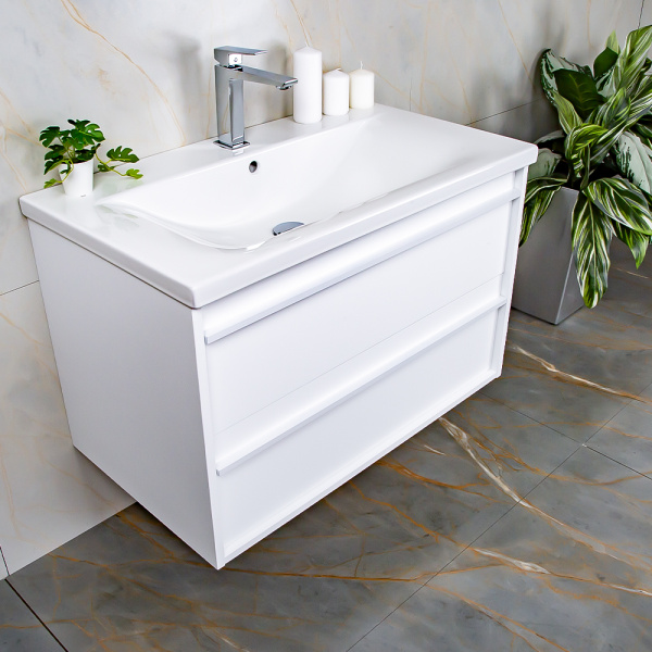 Тумба с раковиной AVS Графика 80 белая матовая с белой ручкой