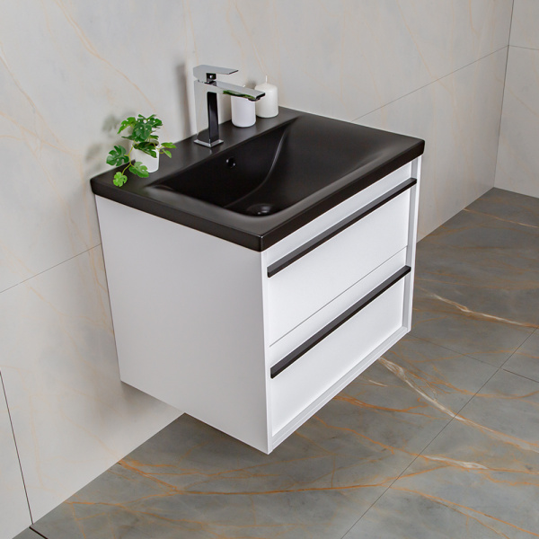 Тумба с раковиной AVS Графика 60 белая матовая с черной ручкой и раковиной