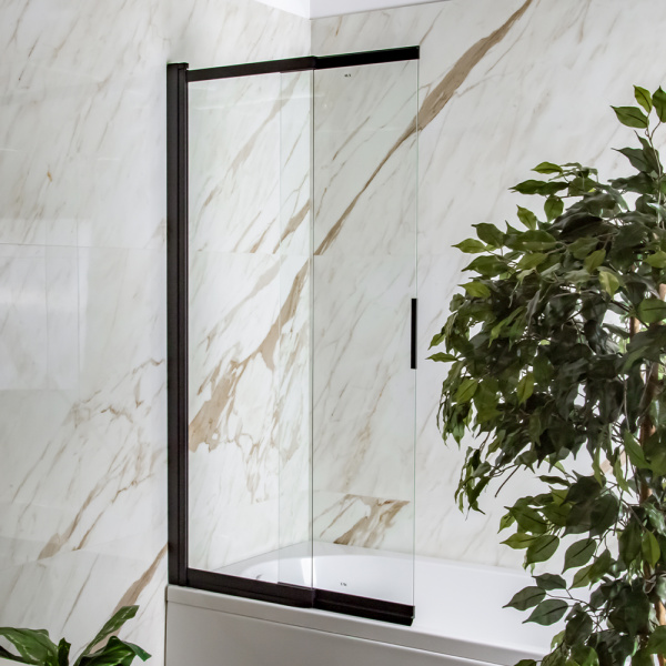 Шторка на ванну AVS Слайдер Плюс 80 профиль черный, стекло прозрачное
