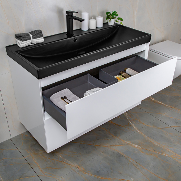 Тумба с раковиной AVS Гармония 100 белая (раковина 02 черная матовая)