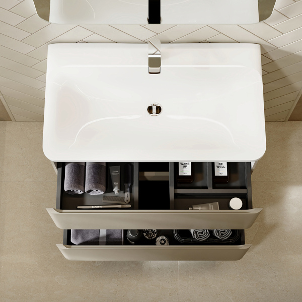 Тумба с раковиной RAVAL Welto 80 2 ящика, светло-коричневая