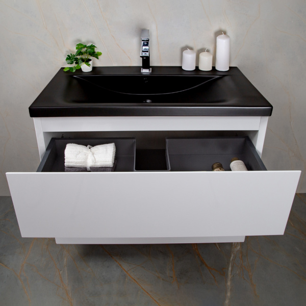Тумба с раковиной AVS Гармония 80 белая (раковина 01 черная матовая)