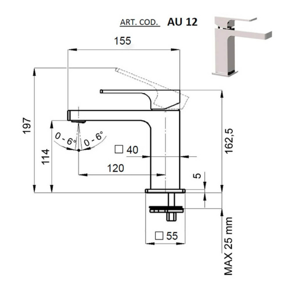 Смеситель для раковины Remer Absolute AU12NO черный матовый